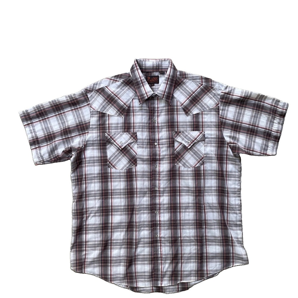 Plains Western Wear Men's XL Pearl Snap Plaid Western Shirt Short Sleeve